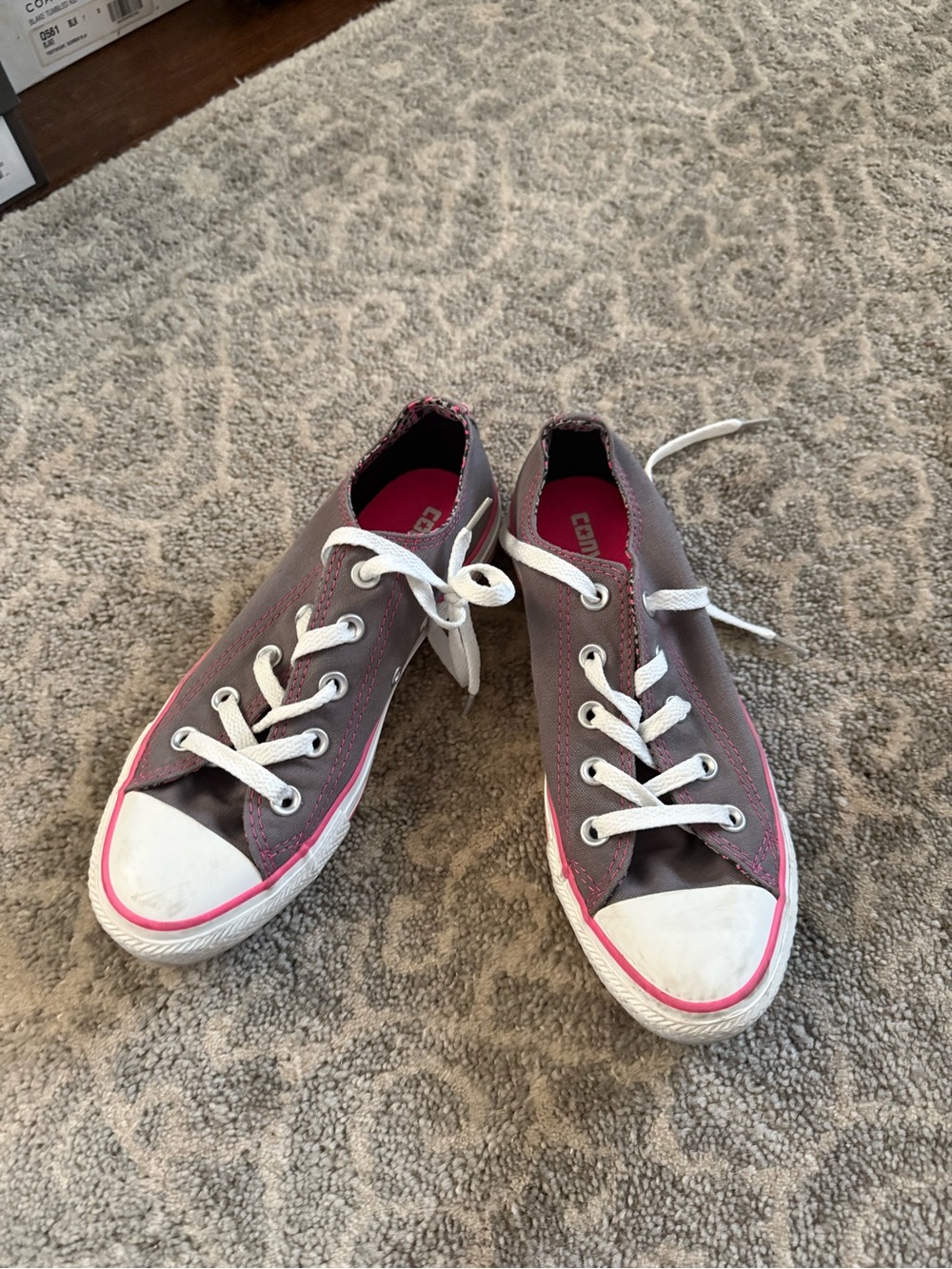 Converse Grey Canvas Low-Top Sneakers with Hot Pink Accents